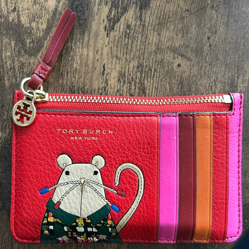 Authentic Tory Burch Red and Pink Mouse Card Holder